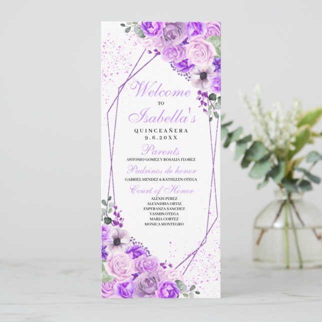 Programa de Quinceanera Floral Lilac Purple (Anverso de pie)
