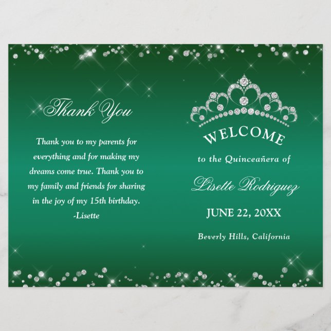 Programa de Quinceañera Verde Esmeralda (Anverso)