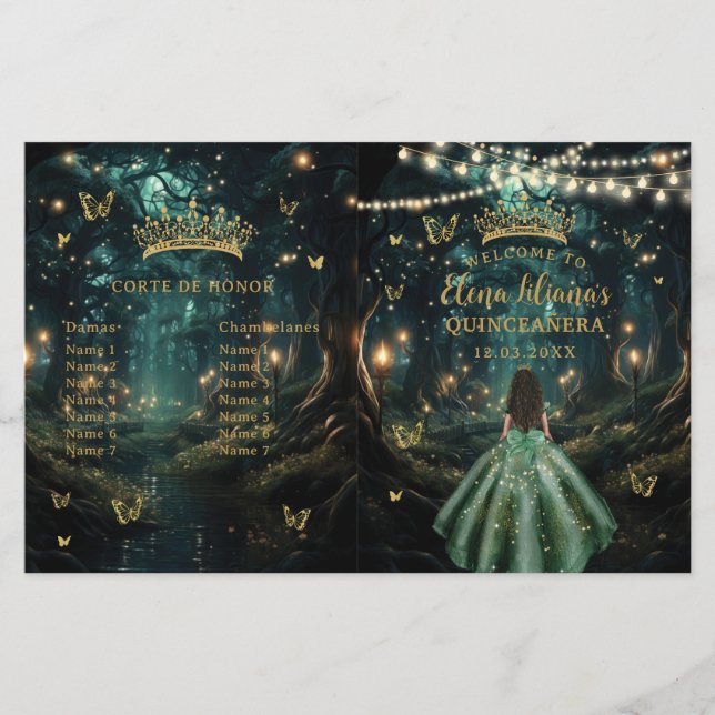 Programa de Quinceañera Verde Esmeralda Bosque Enc (Anverso)