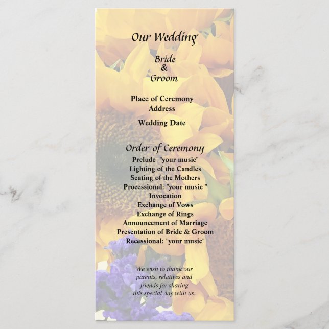 Programa de Ramo de Girasoles y Statice Púrpura (Anverso)