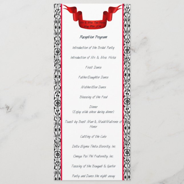 Programa de recepción de la boda de Damask (Anverso)