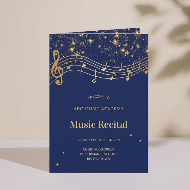 Programa de Recital de Música Azul Elegante Dorado (Elegant Blue Gold Music Recital Program)