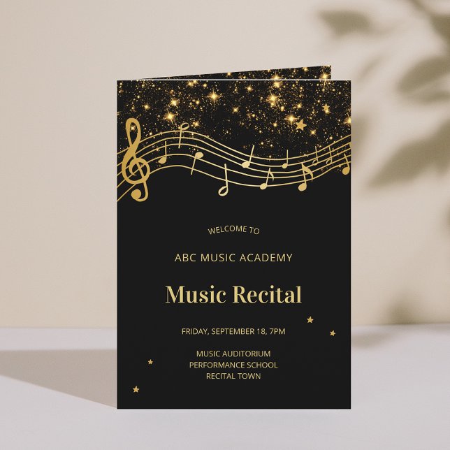 Programa de Recital de Música Elegante Negro Oro (Elegant Black Gold Music Recital Program)