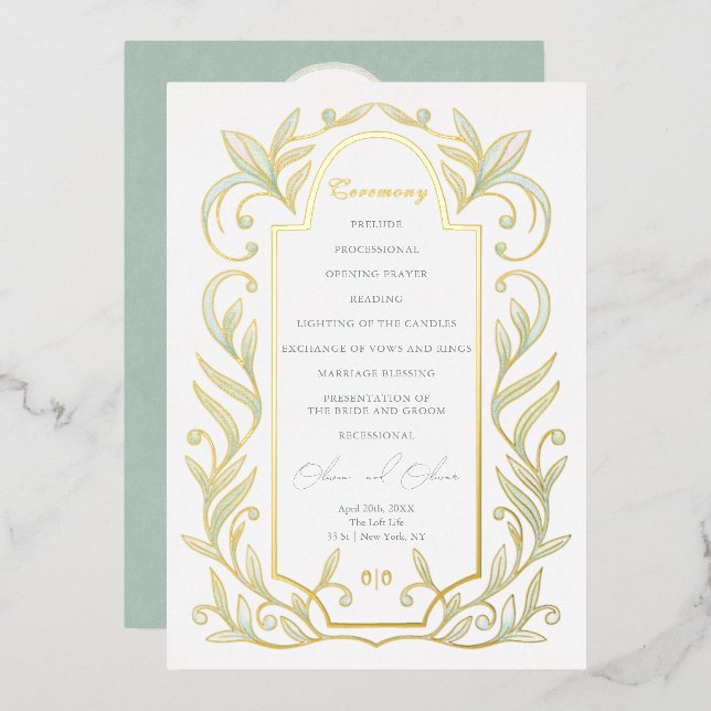 Programa de Relieve metalizado Boda de hojas verde (Anverso/Reverso)