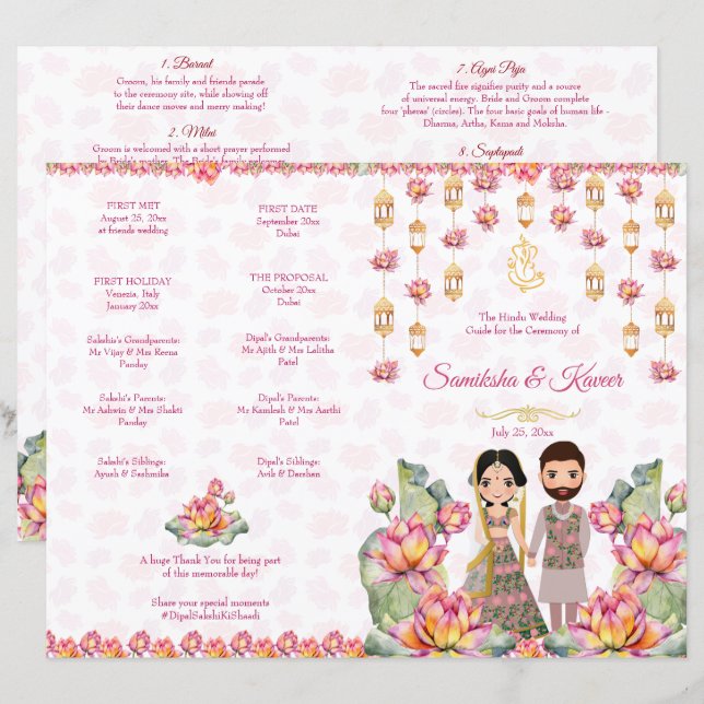 Programa de rituales de bodas indios con velas de  (Anverso / Reverso)