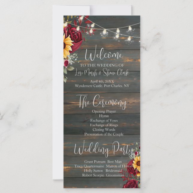 Programa de Rosa Rústico y Boda Aster (Anverso)