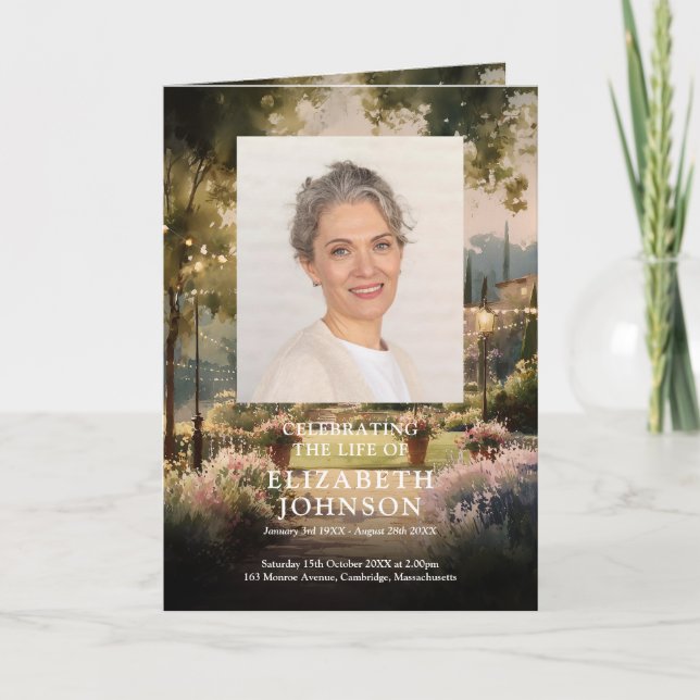 Programa de Servicio Funeral Memorial de Jardín Ca (Anverso)