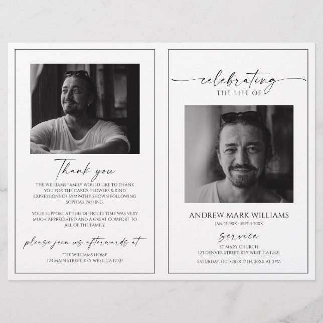 Programa de Servicio Funeral Minimalista Doble (Anverso)