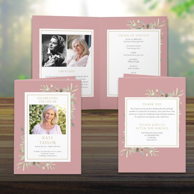 Programa de Servicio Memorial de Vegetación Funera (Funeral Greenery Memorial Folded Order Of Service Program)