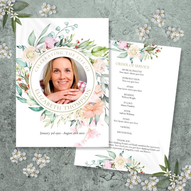 Programa de Servicio Memorial Funeral Floral (Floral Funeral Memorial Order Of Service Program)