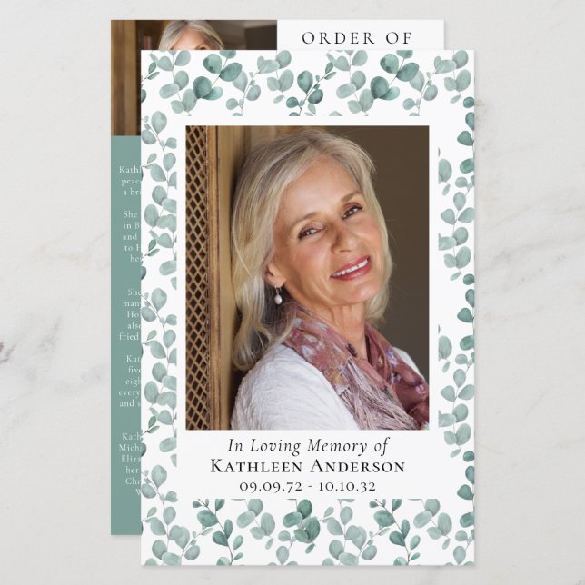 Programa de servicios conmemorativos de Eucalyptus (Anverso / Reverso)