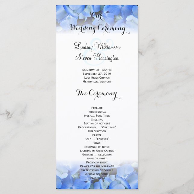 Programa de talla de Boda de hidrangea azul de bor (Anverso)