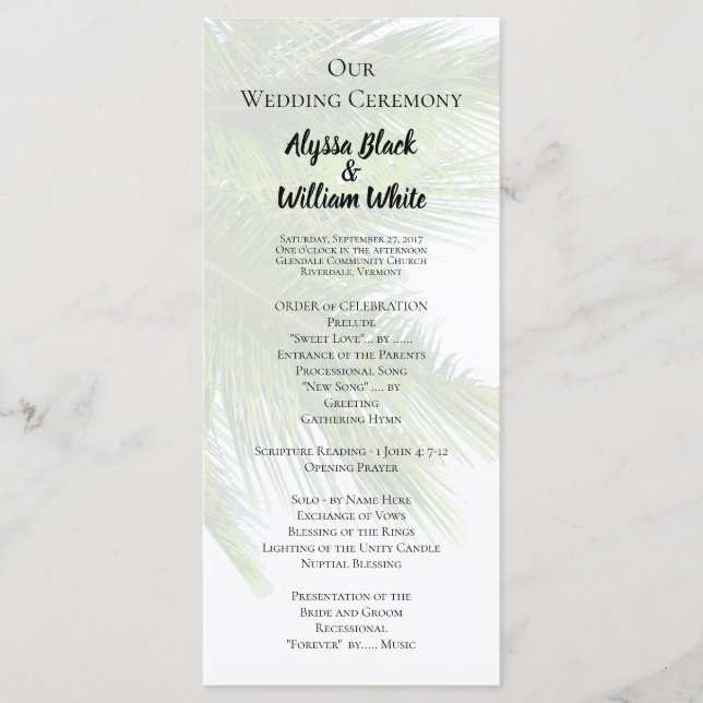 Programa de tallas de Boda de Palm Leaves (Anverso)