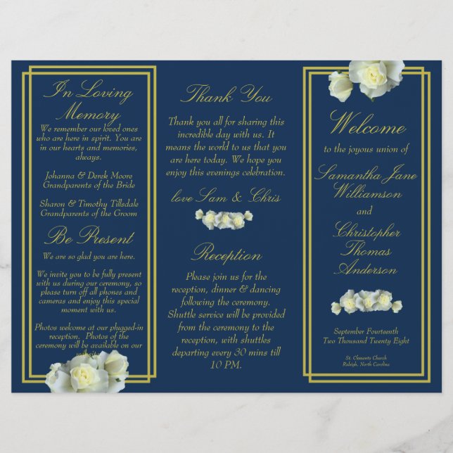 Programa de Triple Boda de Navy Blue Gold Script R (Anverso)