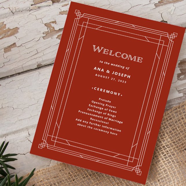 Programa Deco moderno | Elegante Boda rojo de vacaciones (A festive red welcome program for your holiday wedding)