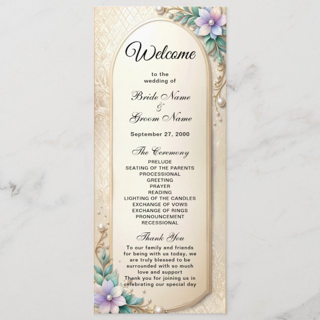 Programa Decorative Floral Frame with Pearls Wedding  (Anverso)
