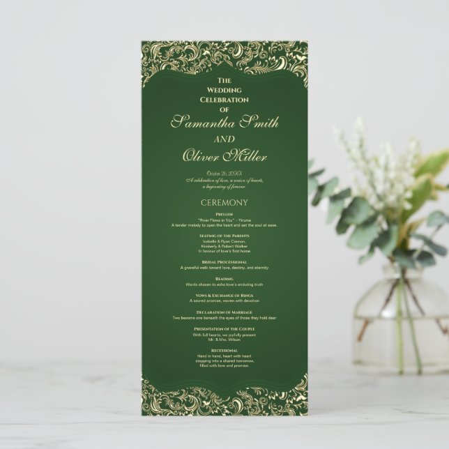 Programa Decorativo De Boda Verde Y Oro (Anverso de pie)