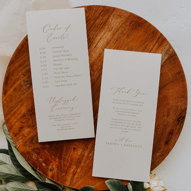 Programa Delicada caligrafía de oro | Boda de la página de  (Delicate Gold Calligraphy | Cream Page 2 Wedding Program)