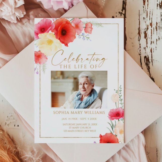 Programa Delicadas flores rojas Funeral Orden de servicio (Subido por el creador)