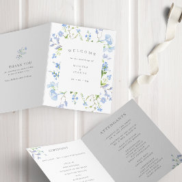 Programa Delicado Boda floral de color azul de agua doblado