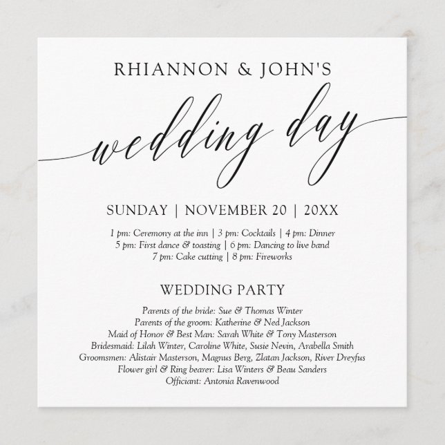 Programa Delicate Calligraphy Wedday (Anverso)
