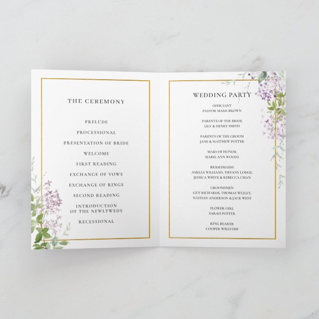 Programa Delicate Lilac Purple Floral Gold Wedding (Interior)
