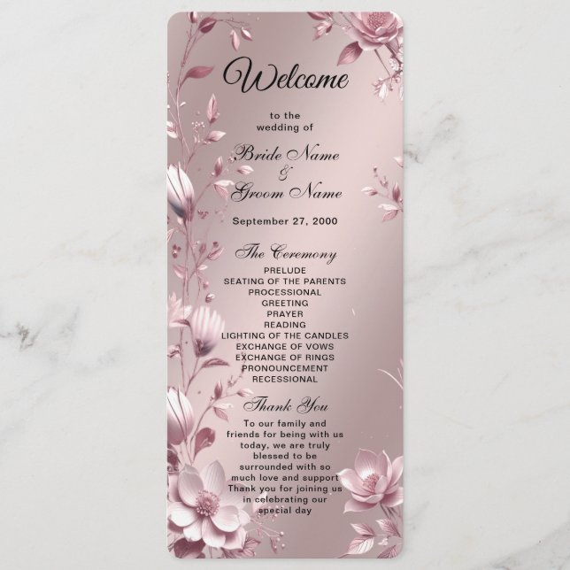 Programa Delicate Pink Floral Frame Wedding  Program (Anverso)