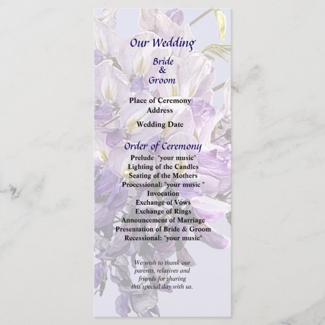 Programa Delicate Wisteria Wedding Program (Anverso)