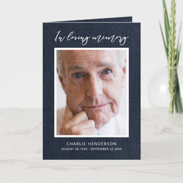 Programa Denim Azul Moderno En Funeral Doblado De Memoria A (Anverso)