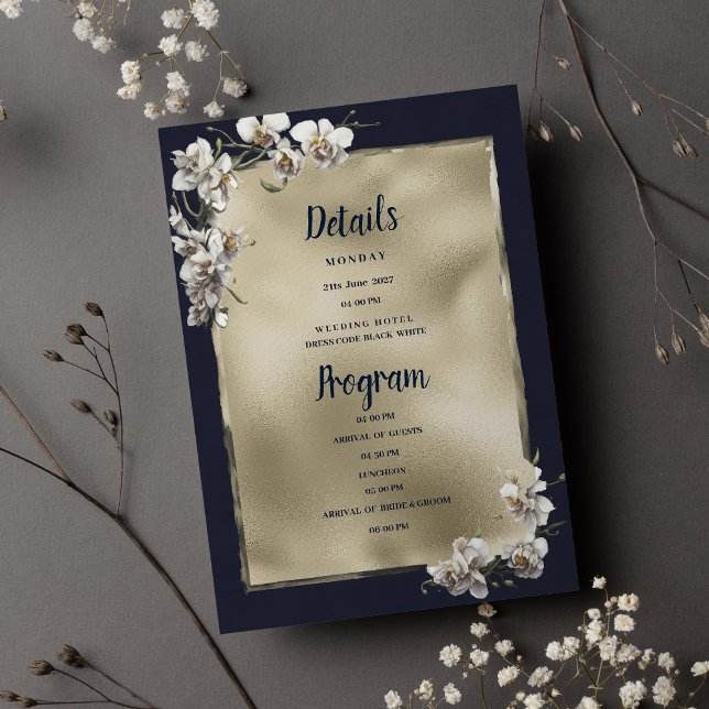 Programa Detalles de la orquídea blanca dorada azu (Glam navy blue gold white orchid Details Program)