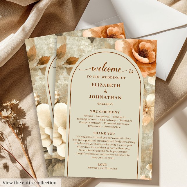Programa Día de Boda Chic Bohemio Terracota Beige Salvia (Bohemian Chic Terra Cotta Beige Sage Wedding Program)