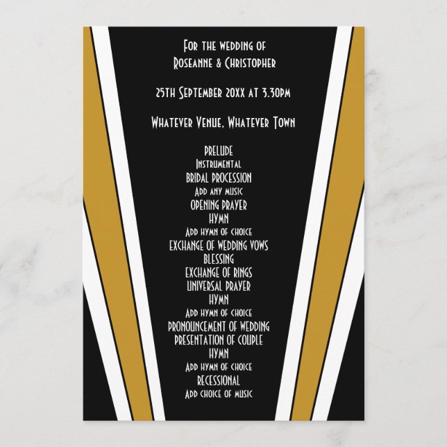 Programa Diseño Art Deco Negro y Dorado Boda (Anverso)