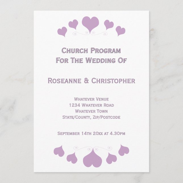 Programa Diseño de Corazones de Lila para Boda (Anverso)