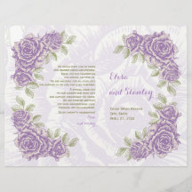 Programa doblado de boda de rosas púrpuras vintage