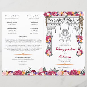 Programa doblado de ceremonia de Boda hindú floral