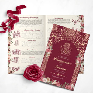 Programa doblado de ceremonia de Boda hindú rojo y