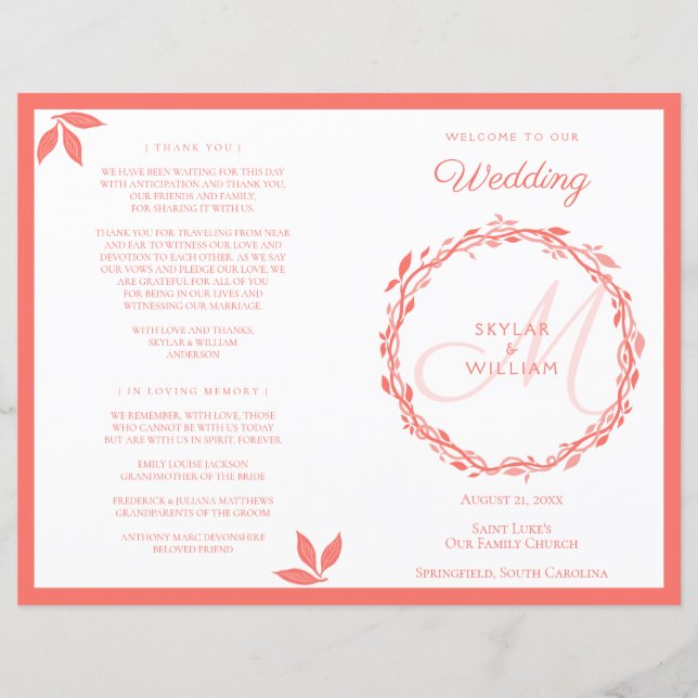 Programa doblado de ceremonias de Boda de madera c (Anverso)