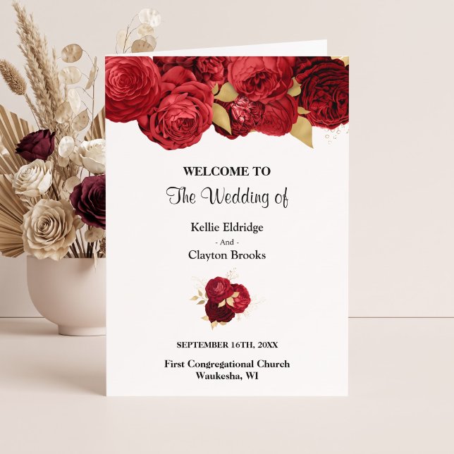 Programa Doble de Boda Floral Rojo y Dorado (Subido por el creador)