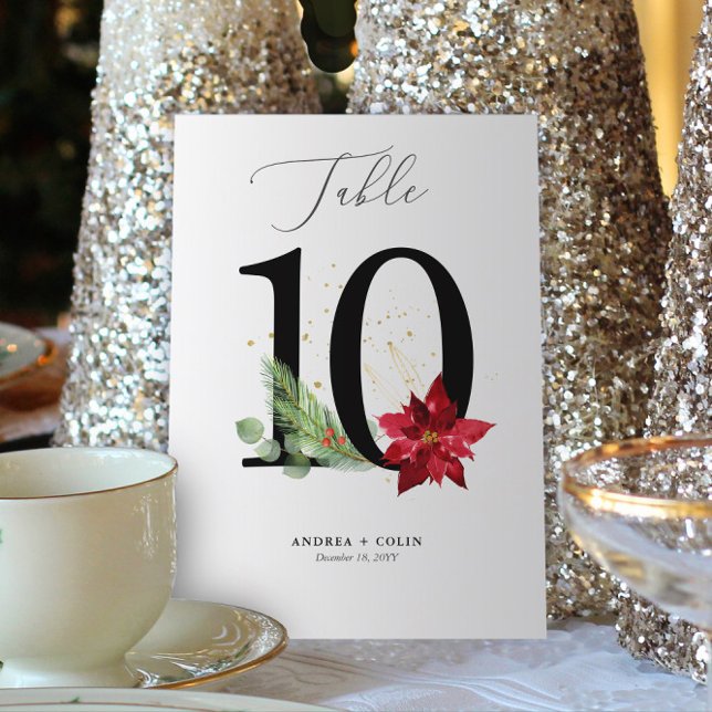 Programa Dorado acuarela Holiday Tabla botánica número 10 (Botanical Christmas Wedding / Event Table Number | No. 10 (For all numbers, see Collection below))