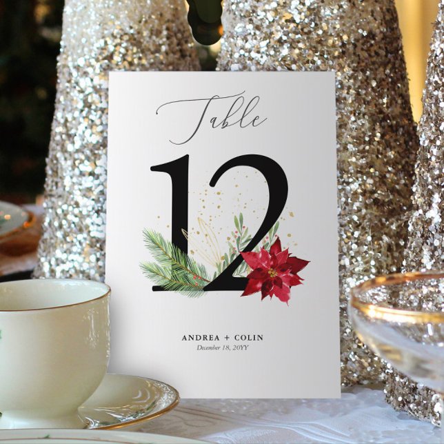Programa Dorado acuarela Holiday Tabla botánica número 12 (Botanical Christmas Wedding / Event Table Number | No. 12 (For all numbers, see Collection below))