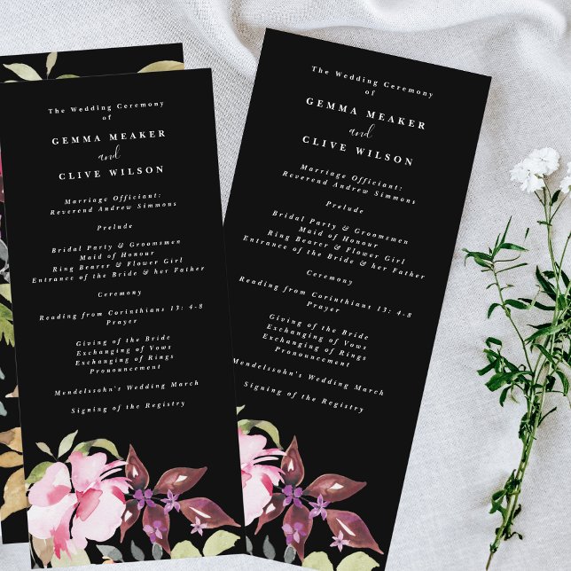 Programa Dramática acuarela Florals Boda Ceremonia (Subido por el creador)