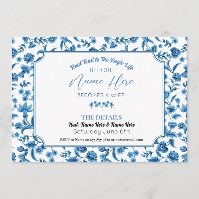 Programa Ducha de novia Itinerario Chintz Floral azul y bla (Anverso)