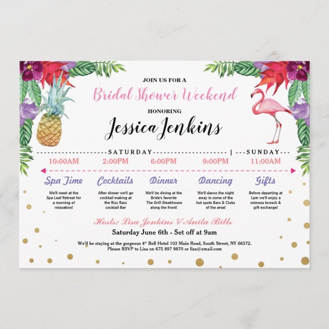 Programa Ducha nupcial Itinerario Aloha Flamingo Pineapple (Anverso)