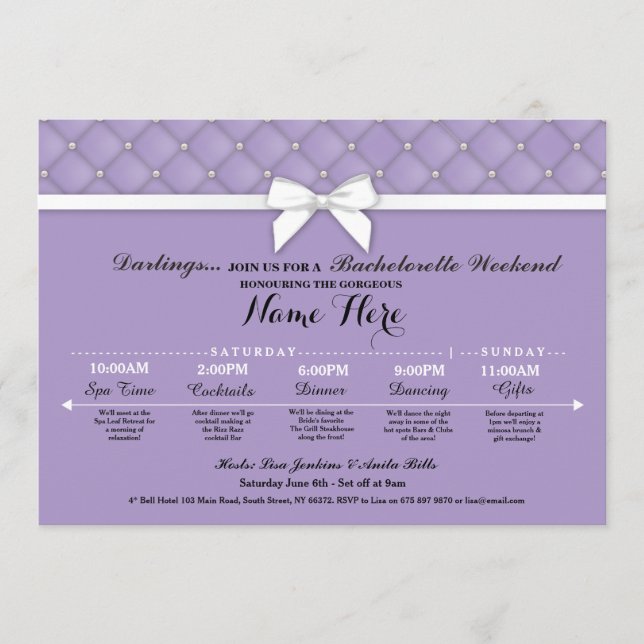 Programa Ducha nupcial Itinerary Lilac Bachelorette Invite (Anverso)