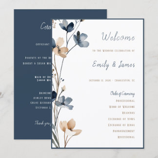 Programa Dusty Blue Beige Botanical Modern Elegant Wedding