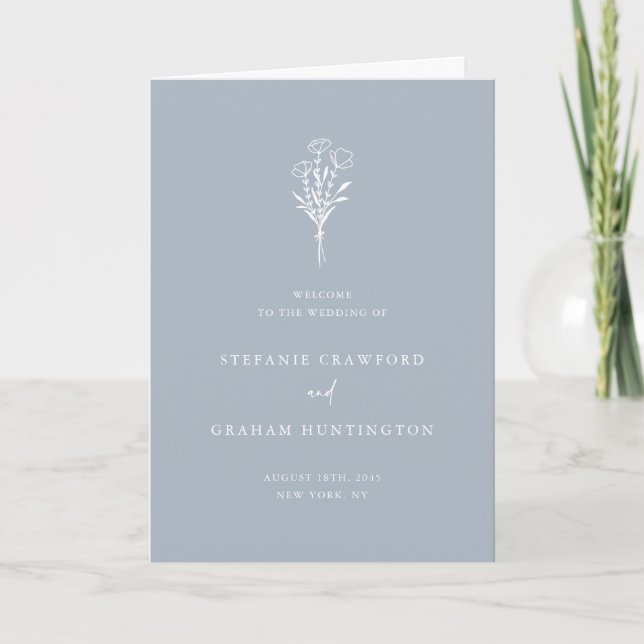Programa Dusty Blue Boho Boda Botánico Minimalista (Anverso)