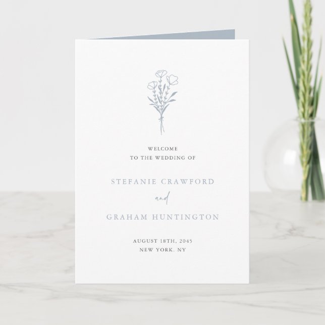 Programa Dusty Blue Boho Boda Botánico Minimalista (Anverso)