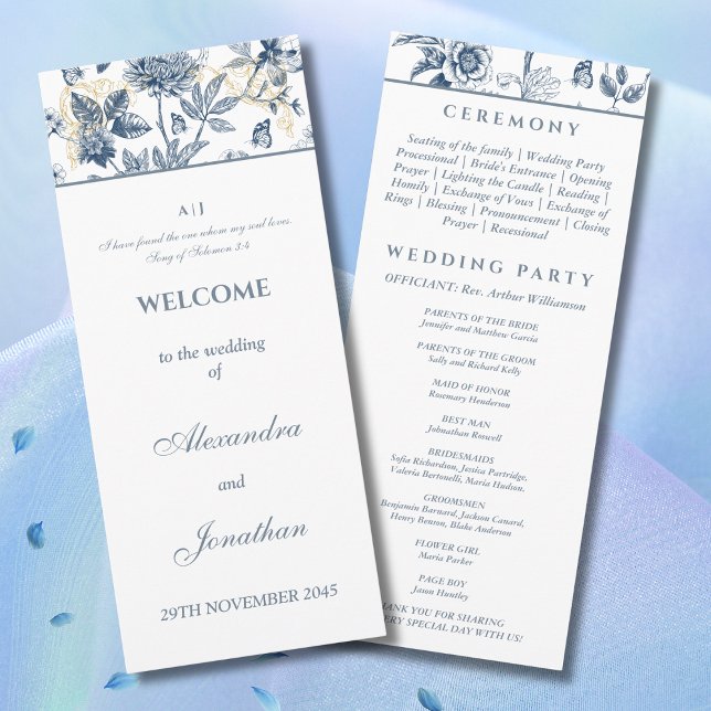 Programa Dusty Blue Chinoiserie Christian Wedding Program (Subido por el creador)