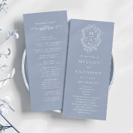 Programa Dusty Blue Classic Floral Escudo Boda Ceremonia