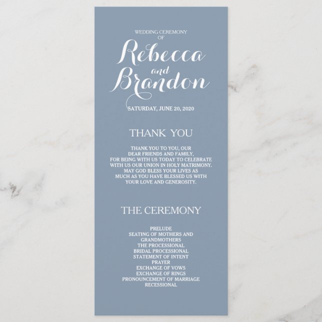 Programa Dusty Blue Designer Script Custom Wedding Program (Anverso)